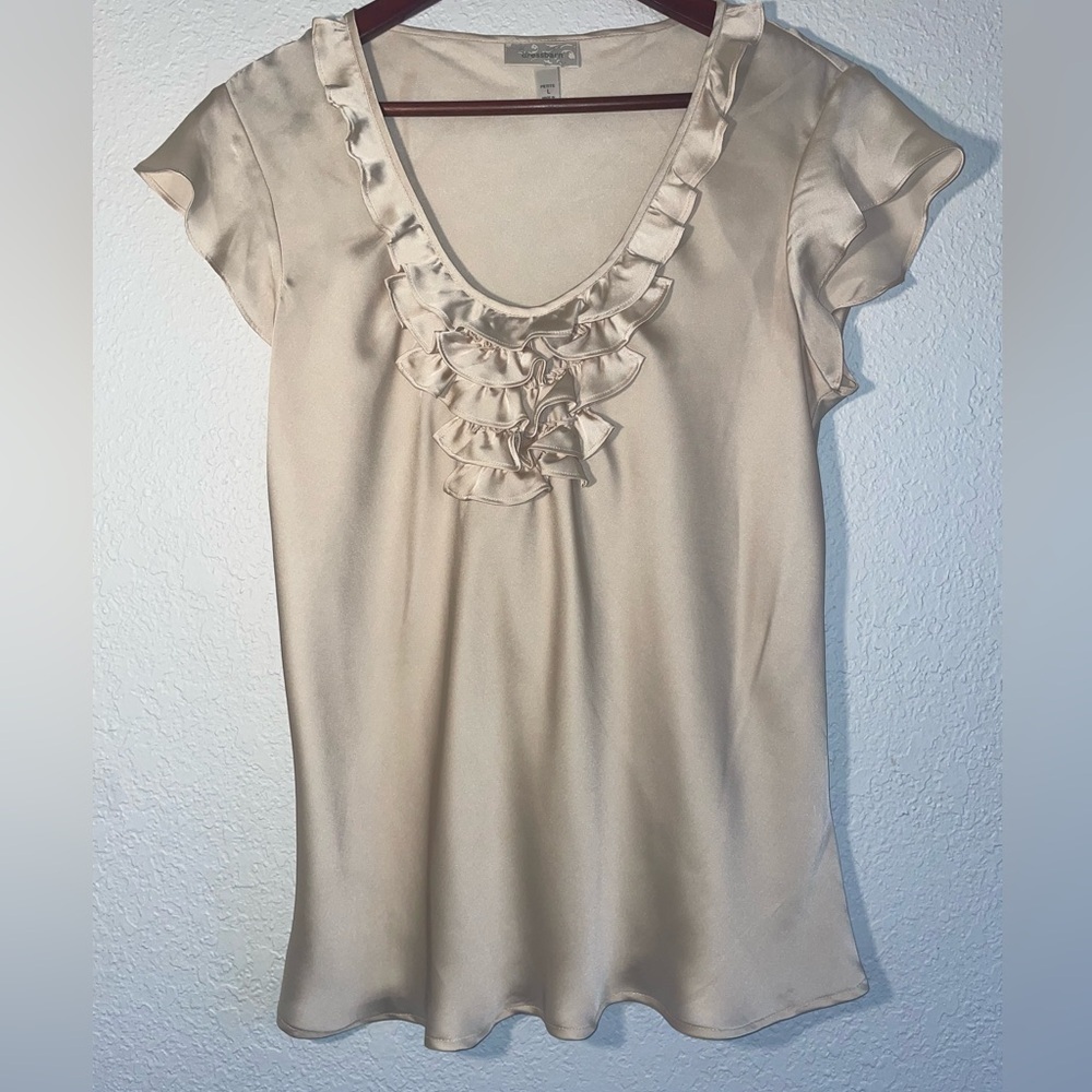 Beige Ruffle Scoop Neck Women's Top